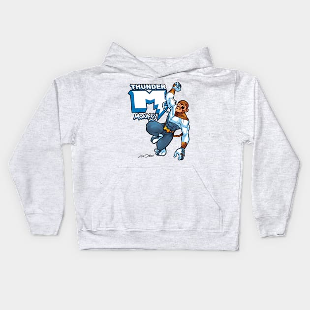 Thunder Monkey comic book style with logo. Kids Hoodie by Thunder Monkey